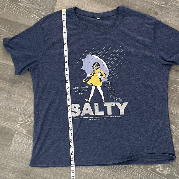 Blue “Salty” graphic tee featuring the classic Morton Salt girl - Picture 7 of 7
